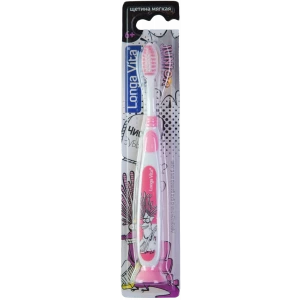 Детская зубная щетка Junior 6+, розовая, Longa Vita