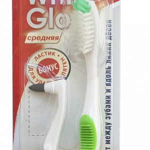 Зубная щетка "Flosser" отбеливающая + ластик для удаления налета, White Glo