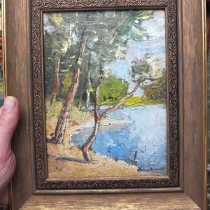 картина Лесное Озеро, холст наклеенный на дерево,масло, авторская