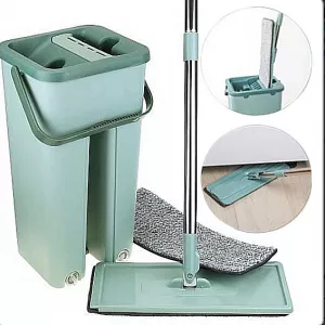 Швабра - ледар з відром і автоматичним віджимом 2 в 1 Hand Free Cleaning Mop 5 л. Колір: зелений
