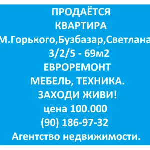 М.Горького,Бузбазар,Светлана 3/2/5 с ремонтом,мебелью и техникой