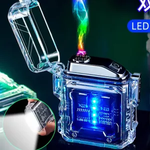 Дуговая электроимпульсная зажигалка с фонариком водонепроницаемая, с зарядкой ветрозащитная