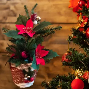 Świąteczny wystrój, doniczka z gałązkami choinki, dekoracja ozdób świątecznych, wysokość 30 cm,