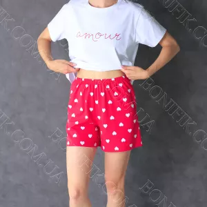 Жіночий комплект піжами (футболка+шорти) «Amour» (арт. LPK 2970/37/01)