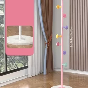 Jasny metalowy wieszak na ubrania z 8 haczykami, wysokość 167 cm