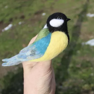 Брошка войлочна синичка птичка валяна з шерсті підвіска іграшка інтерєрна брош подарунок сувенір