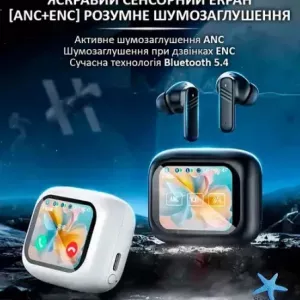 Наушники беспроводные Earbuds с LED дисплеем,Блютуз гарнитура, Вакуумные наушники.Цвет:белый/черный