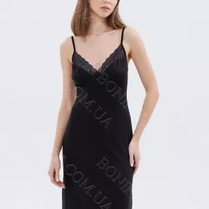 Нічна сорочка чорна з мереживом на тонких бретелях «Amour» (60047) (арт. 1348)