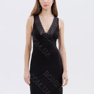 Жіноча чорна нічна сорочка з мереживом на широкій бретелі «Amour» (60047) (арт. 1669)