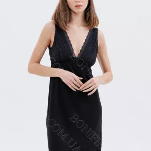 Жіноча чорна сорочка із віскози з мереживними вставками «Amour» (60047) (арт. 1726)