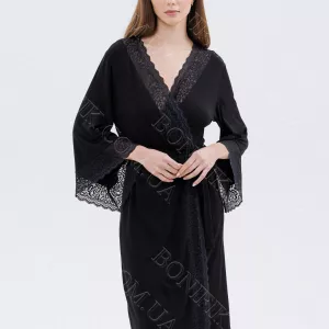 Жіночий чорний халат з мереживом «Amour» (60047) (арт. 1347)