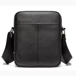 Мужская кожаная сумка мессенджер компактная черная из натуральной кожи флотар