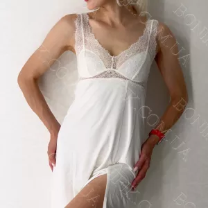 Жіноча біла нічна сорочка з мереживом «Beatrise» (арт. LDM 111/13/03)