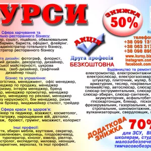 Курси кухар, кондитер, сушист, піццеолі, пекар, бармен, барист