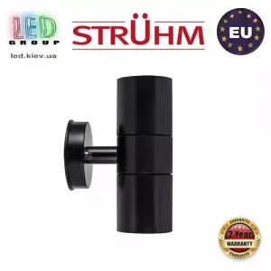 Настінний корпус світильник, Strühm Poland,2xGU10, IP54, накладний, круглий, чорний, STR-03937