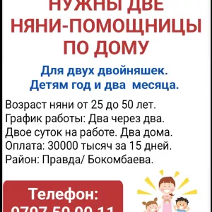 Нужны две няни-помошницы по дому.