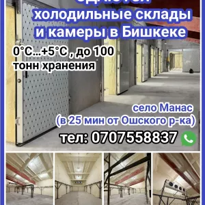 Сдаются холодильные склады и камеры в Бишкеке (0°C…+5°C), до 100 тонн хранения