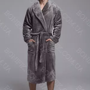 Чоловічий сірий халат велсофт (90054) (арт. 1202)