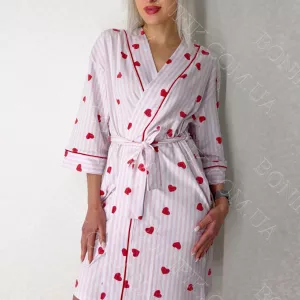 Жіночий халат на поясі з малюнком «Loveu» (арт. LGK 208/25/01)