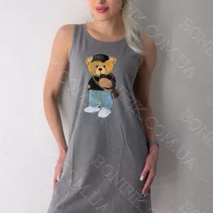 Нічна сіра сорочка на широкій бретелі з малюнком «Launge Luxe» (арт. LDK 110/29/03)