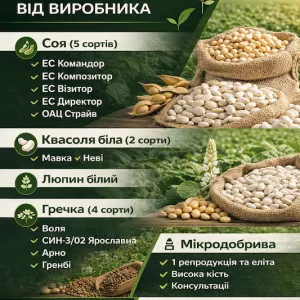 Сертифіковане насіння різних польових культур та мікродобрива