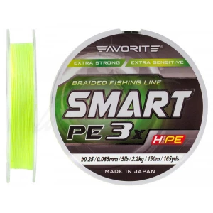 Шнур Favorite Smart PE 3x 150м (fl.yellow) #0.25/0.085mm 5lb/2.2kg